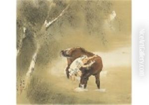 Horse Washing In The Evening by Kansetsu Hashimoto