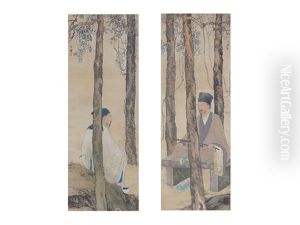 Under The Pine (a Pair Of Scrolls by Kansetsu Hashimoto
