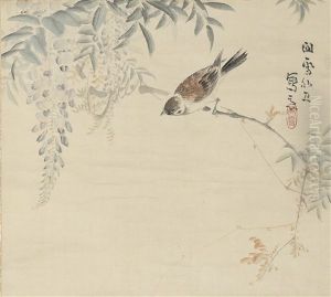 Wisteria Flowers And Small Bird by Kansetsu Hashimoto