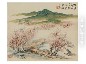 Peach Blossom And Boat by Kansetsu Hashimoto