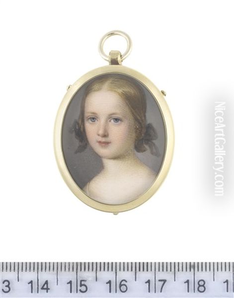 A Brother And Sister; The Former, Wearing Blue Square-necked Dress, His Blonde Hair Worn Short And Parted To One Side; The Latter, Wearing Plain White Dress (2 Works) - view 1
