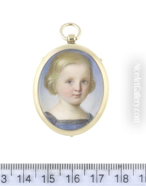 A Brother And Sister; The Former, Wearing Square-necked Blue Dress, His Blonde Hair Worn Short And Parted To The Right; The Latter, Wearing Plain White Dress (2 Works) - view 1