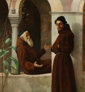An Older Monk Teaching A Younger One by Otto Haslund
