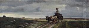Landscape With A Farmer On His Wagon by Otto Haslund