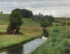 Graizing Cows Near Streams by Otto Haslund