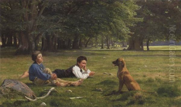 To Drenge Og En Hund I Dyrehaven - view 1