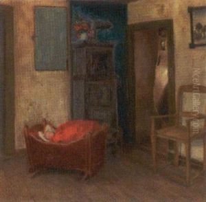 Bondestueinterior Med Barn I Vugge by Otto Haslund