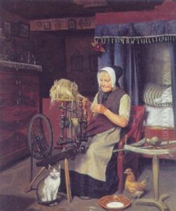 En Gammel Bondekone Ved Sin Rok by Otto Haslund