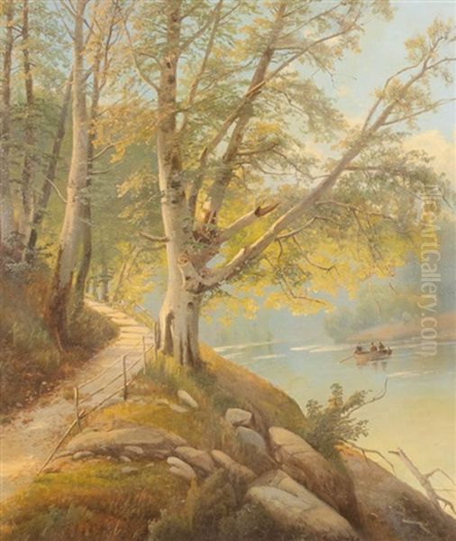 River Landscape With Path And Figures In A Rowboat - view 1