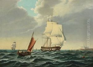 A Warship With Kronborg At The Port Side by Siegfried Hass