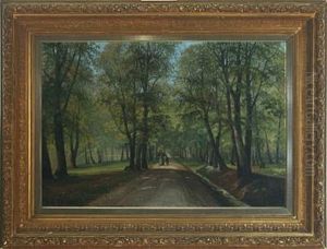 Forest Scenery With Walking Couple by Siegfried Hass