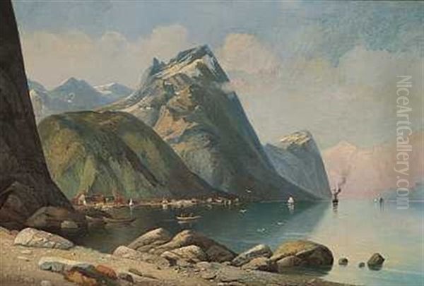 Sejlskibe Og Smabade I En Fjord - view 1