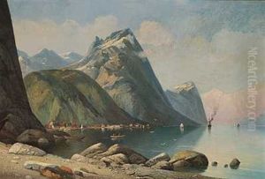 Sejlskibe Og Smabade I En Fjord by Siegfried Hass