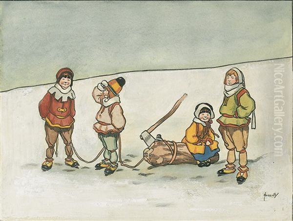 Four Children In Winter - view 1