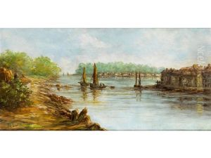 Ufer Mit Gebauden Und Schiffen by Childe Hassam
