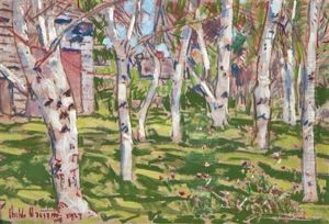 Old Barn And The Birches by Childe Hassam