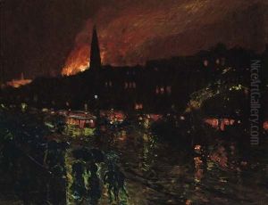 The Alarm (firelight, Boston) by Childe Hassam