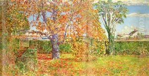 Autumn Landscape - East Hampton (garden Of Hassam's Home) by Childe Hassam