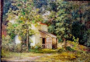 Wilderness Scene And Cabin by Childe Hassam