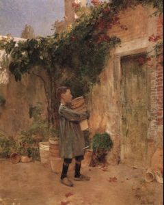Boy With Flower Pot by Childe Hassam