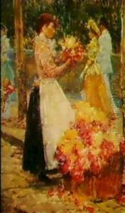 Woman Selling Flowers by Childe Hassam