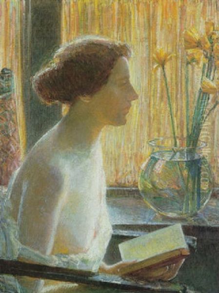 Young Girl Reading, Spring - view 1
