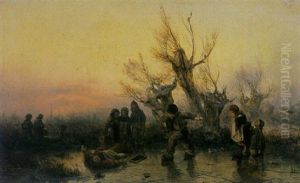 Children Playing On The Ice by Adolf Hasselblatt