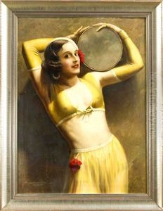 Posierende Tanzerin Mit Tambourin by Hans Hassenteufel