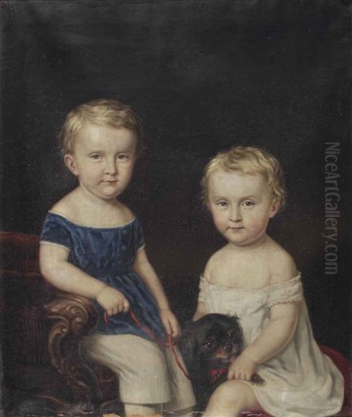 Portrait Of Two Young Children With Their Dog, Possibly Ulrich Graf Von Brockdorff-rantzau (1869-1928) And His Twin Brother Ernst Ludwig Graf... - view 1