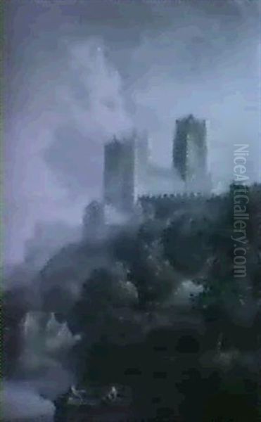 Fishermen On The Wear Bringing In A Net Below Durham Cathedral - view 1