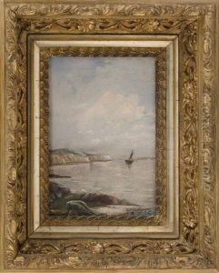 Boat Off A Cliff-lined Coast by George M. Hathaway