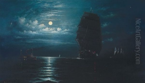 Moonlight View Of Ship Entering Portland Harbor - view 1