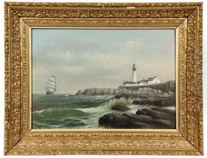 Sailing Ship Passing Portland Head Lighthouse, Maine