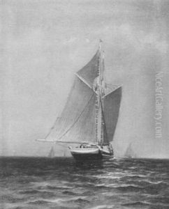 Schooner Heading For Open Water, Other Vessels In The Distance by George M. Hathaway