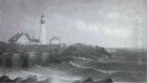 View Of The Headlight Portland Harbor by George M. Hathaway