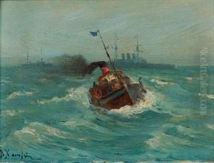 The Battleship "averoff" And The Tug-boat "moundros" by Vassilios Hatzis