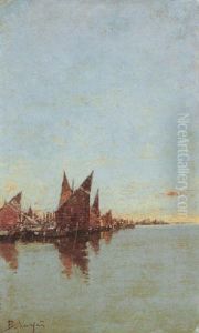 Boats In A Harbour, Sunset Boats In A Harbour, Sunset