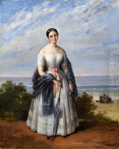 Portrat Einer Vornehmen Jungen Dame Am Strand by Hortense Haudebourt Lescot
