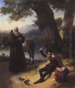 Junge In Historischem Kostum Zerreisst Bucher Unter Den Augen Eines Bettelmonches Junge In Historischem Kostum Zerreisst Bucher Unter Den Augen Eines Bettelmonches