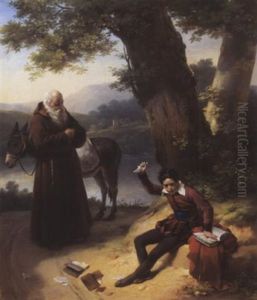 Junge In Historischem Kostum Zerreisst Bucher Unter Den Augen Eines Bettlermonches by Hortense Haudebourt Lescot