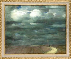 Landschaft Mit Pferdewagen Auf Einem Feldweg (+ Portraitstudien Seiner Schwester Hedwig Haueisen, Verso) by Albert Haueisen