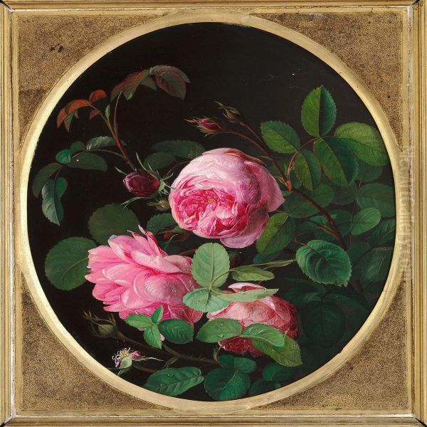 Three Pink Roses And Rosebuds - view 1