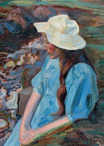 Madchen Am Forellenbach by Albert Haueisen