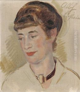 Bildnis Einer Jungen Frau Mit Leicht Gesenktem Blick (des Kunstlers Stieftochter Lore Himmelsbach?) by Albert Haueisen