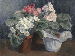 Blumenstilleben Mit Drei Bluhenden Topfpflanzen