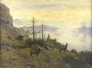 Gebirgslandschaft Mit Gemsen by Christian Haug