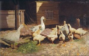 Ganseherde Auf Einem Bauernhof by Robert Von Haug