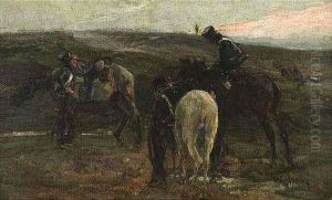 Im Morgenrot. Drei Lutzower Rasten In Einer Weiten Dunenlandschaft by Robert Von Haug