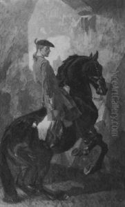 Reiter Auf Einem Sich Aufbaumenden Rappen by Robert Von Haug
