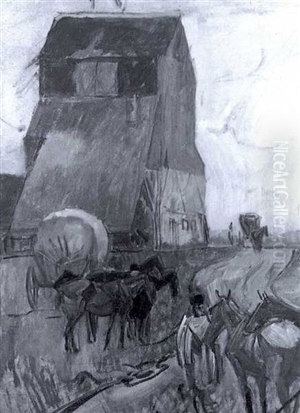 Muhle In Russland Mit Wartenden Wagen - view 1